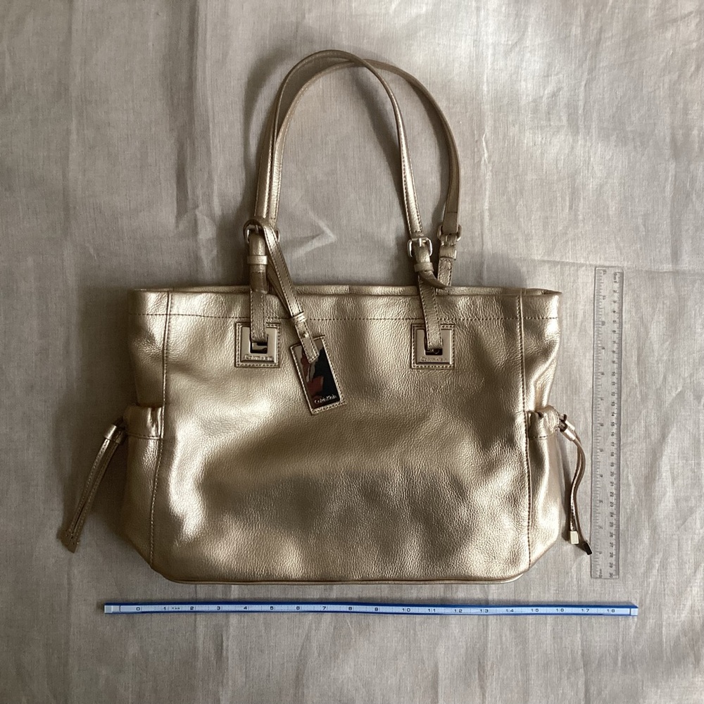Calvin Klein Gold Leather Tote Bag with Gold-Tone Hardware